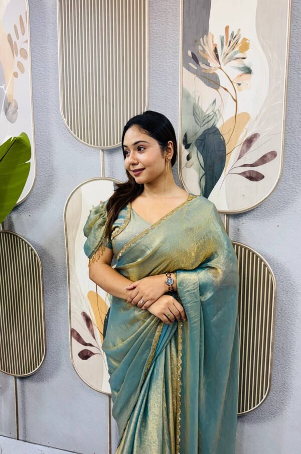 SG-239_15.jpg Dusty Olive Space Silk Gown Saree with Beads Lace & Dupatta