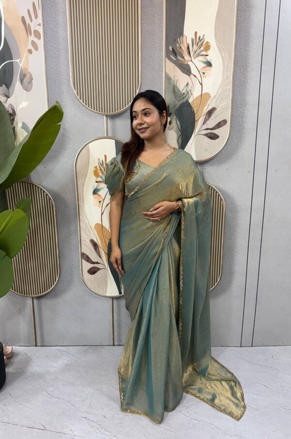 SG-239_16.jpg Dusty Olive Space Silk Gown Saree with Beads Lace & Dupatta