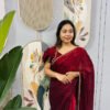 Arabian Red Space Silk Gown Saree with Beads Lace & Dupatta