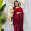Arabian Red Space Silk Gown Saree with Beads Lace & Dupatta