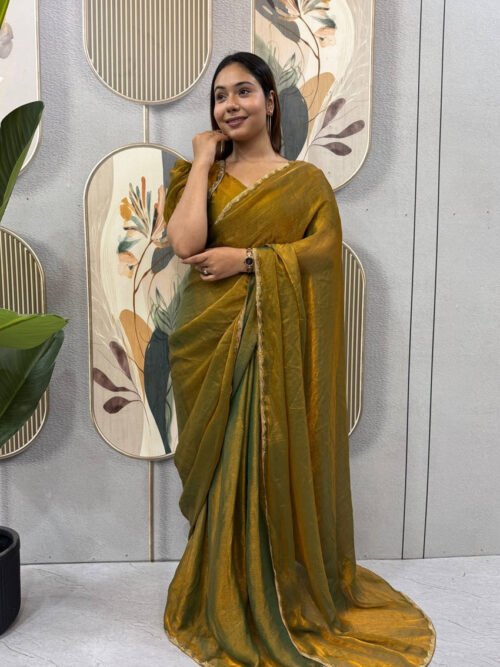 SG-239_4_d4304fe7-23be-40cb-b9aa-aa9ecc19a0d5.jpg Bronze Color Space Silk Gown Saree with Beads Lace & Dupatta
