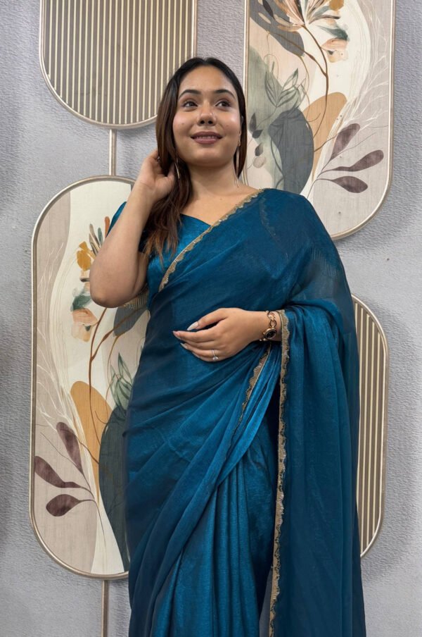 SG-239_6.jpg Regal Blue Space Silk Gown Saree with Beads Lace & Dupatta