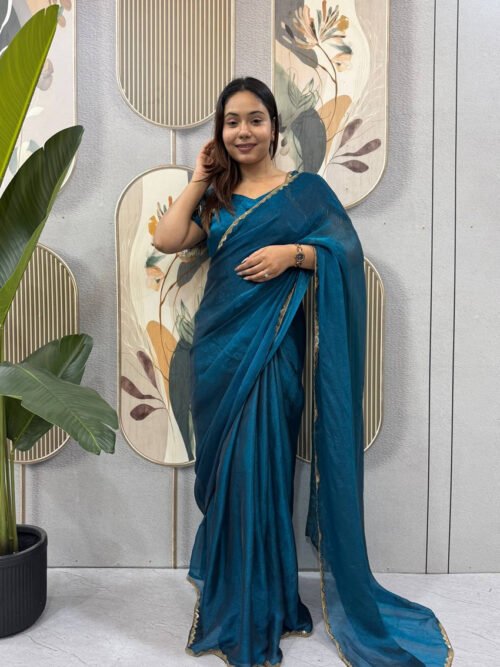 SG-239_8.jpg Regal Blue Space Silk Gown Saree with Beads Lace & Dupatta