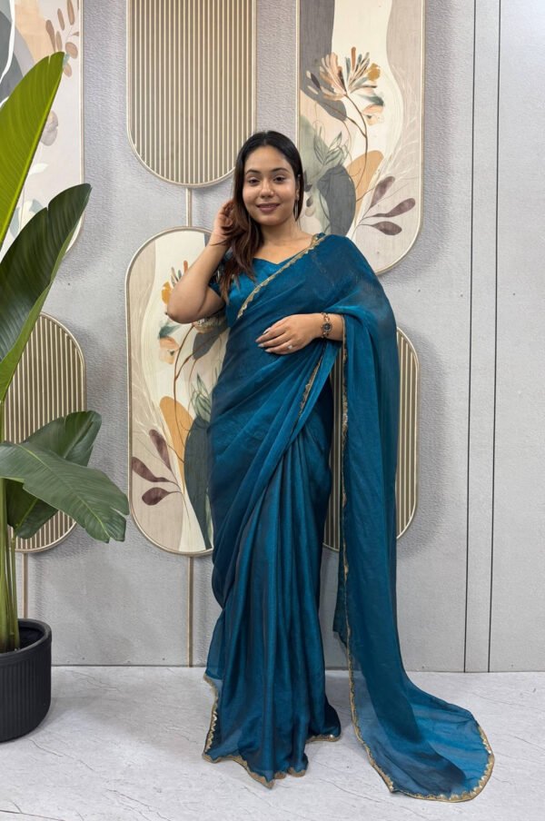 SG-239_8.jpg Regal Blue Space Silk Gown Saree with Beads Lace & Dupatta