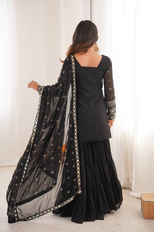 SRK-5317BLACK_3.jpg Black Sequin Work Ruffle Sharara Suit Set