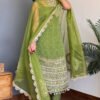 ST-1142_1.jpg Moss Green Bandhej Mirror Work Kurti Set