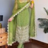 ST-1142_2.jpg Moss Green Bandhej Mirror Work Kurti Set