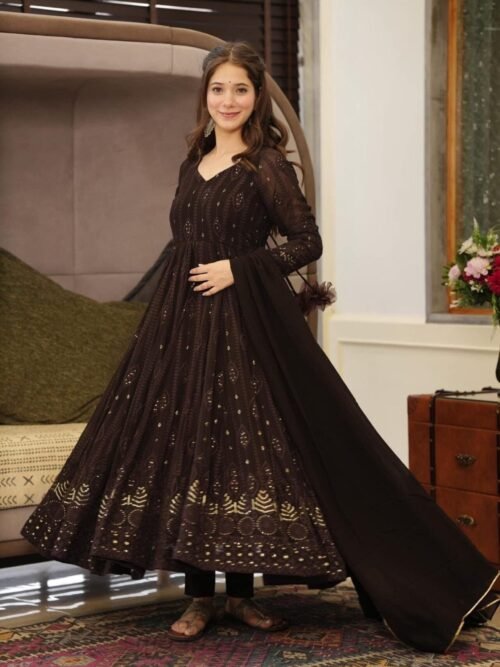 STD-101BLACK_4.jpg Elegant Black Embroidered Georgette Suit Set with Dupatta