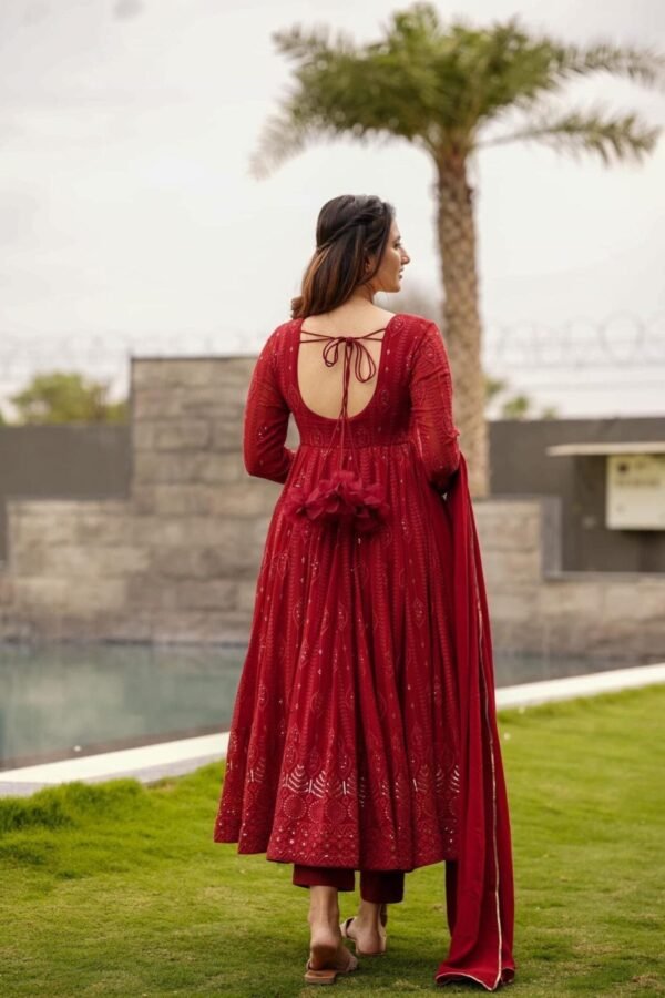 STD-101_2.jpg Maroon Anarkali Suit Set: Embroidered & Georgette Fabric