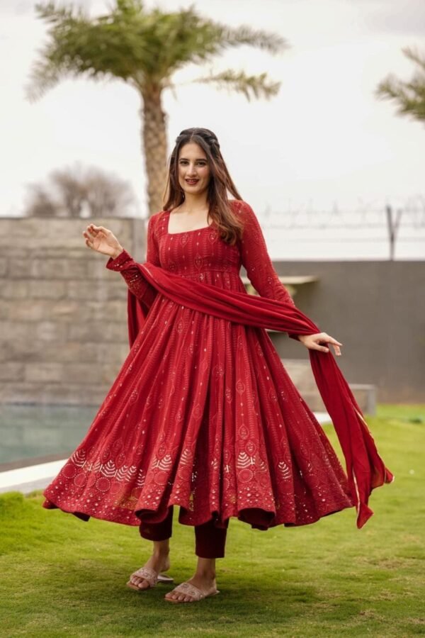 STD-101_4.jpg Maroon Anarkali Suit Set: Embroidered & Georgette Fabric