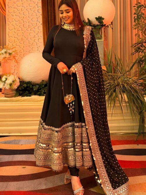 TD-6090_1.jpg Black Bollywood-Style Embroidered Anarkali Set