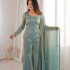 ZSR-3159_4.jpg Steel Green Fendy Silk Sharara Suit