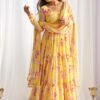 kb-268yellow_1.jpg Yellow Floral Print Fox Georgette Anarkali Suit Set