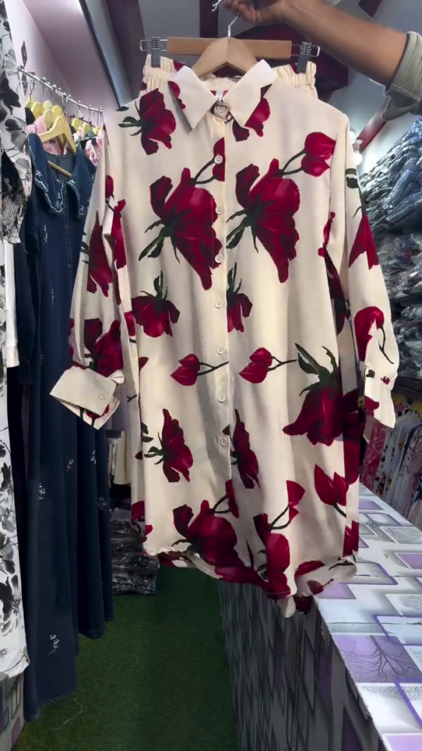 vlcsnap-2026-07-09-16h13m02s105 Women Cream Base Red Rose Floral Printed Long Shirt