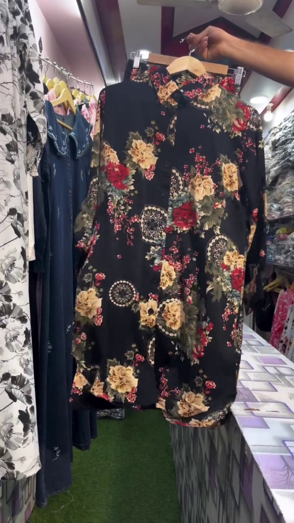 vlcsnap-2026-07-09-16h13m15s890 Women Cream Base Red Rose Floral Printed Long Shirt