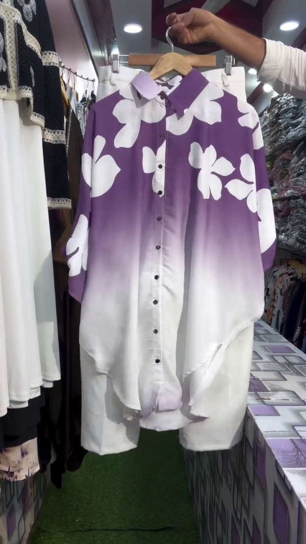 Women Ombre Floral Print Button-Down Shirt