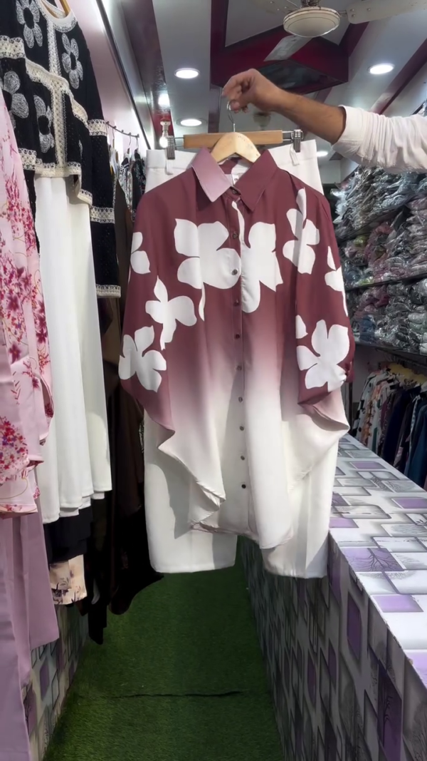 Women Ombre Floral Print Button-Down Shirt